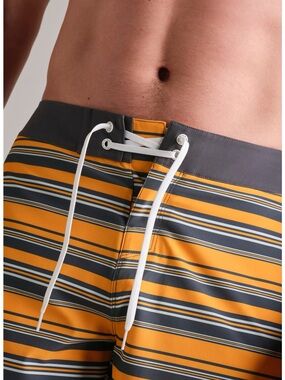 Rhone 7” Point Break Board Shorts NWT Size 28 Msrp $108 Gold Blue Stripes